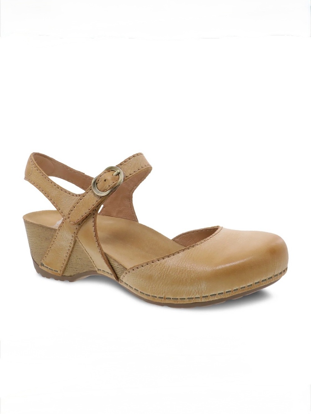 Dansko Tan Leather Mary Jane Wedge Sandals